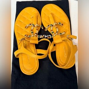 CHANEL Mustard Sandals w colorful embellishments 23A Collection- Size: 36.5